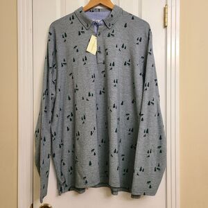 NWT Southern Pines Long Sleeve 1/4 Button Polo  Heathered Green Size XXL